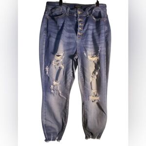 Judy Blue Womens Denim Jean Skinny Fit Raw Hem Distressed Button Fly Size 14W